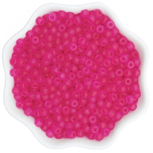4mm Frosted Glass Beads Bulk, 500pcs Small Round Beads for Jewelry Making, 6/0 Colored Glass Seed Beads for Friendship Bracelet, Pendants, Key Chains, Necklaces, Hairpins(Rose Red - color: Rose Red, size: 4mm
