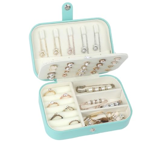 Hatori Travel Jewelry Box, PU Leather Small Jewelry Organizer for Women Girls, Portable Mini Travel Case Display Storage Holder Boxes for Stud Earrings, Rings, Necklaces, Bracelets (Turquoise) - color: Turquoise