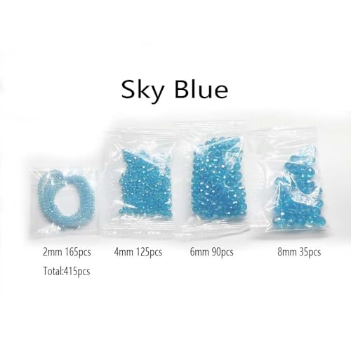 415pcs Rondelle Crystal Glass Beads 2mm 4mm 6mm 8mm Mixed Sizes, Faceted Briolette Spacer Czech Seed Loose Beads for DIY Jewelry Making (Sky Blue) - color: Sky Blue