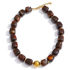 Mchic Colorful Beaded Choker Necklace for Women: Boho Large Square Acrylic Beaded Necklace Stainless Steel Adjustable Surfer Beach Strand Necklaces Summer Handmade Jewelry Gift for Women - color: Brown