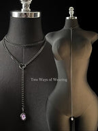 Heart Slip Chain Necklace for Women, 39 Inch Cuban Chain, Removable Heart O-Ring, Crystal Pendant, Adjustable Stainless Steel Y-Necklace - color: Black-Purple