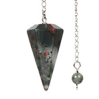 Justinstones Natural African Bloodstone Gemstone Rock Crystal Hexagonal Pointed Reiki Chakra Pendant Pendulum - color: African Bloodstone
