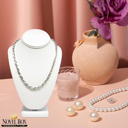 Novel Box White Leatherette Bust Stand Jewelry Necklace Display 6.5x4x10 Inches - Freestanding Travel Necklace Holder Stand - Necklace Mannequin Organizer Stands - Necklace Displays Medium - color: White Leatherette, size: Medium