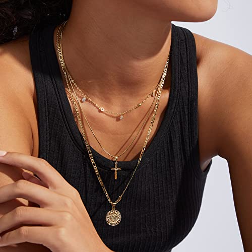 KissYan Initial Necklaces for Women, 14K Gold Plated Round Letter Pendant Capital Monogram Necklace Alphabets from A-Z Figaro Chain Jewelry - color: Gold, style: F