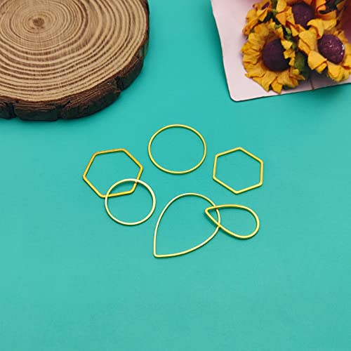 60pcs Hoop Earrings for Jewelry Making,Beading Hoops Earrings Hypoallergenic Teardrop Hexagon Round Earring Hoop Open Bezel Pendant Frame for DIY Crafts(Gold,3 Shapes) - color: 60PCS;Teardrop,Hexagon,Round;Gold