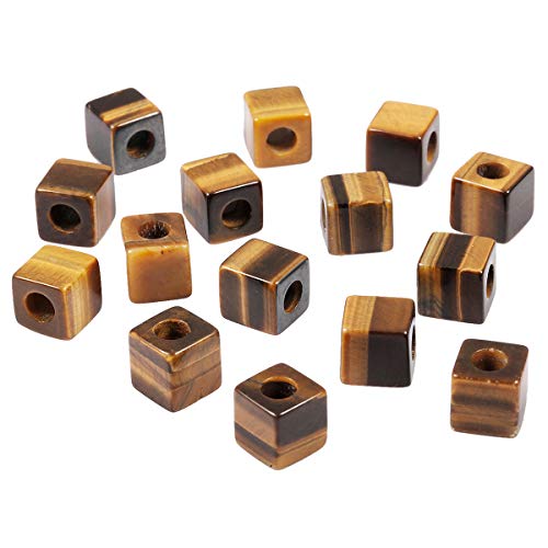 TUMBEELLUWA Stone Bead for Jewelry Making, Healing Crystal Large Hole Square Shape Loose Beads Pack of 15,Tiger's Eye - color: #2 brown