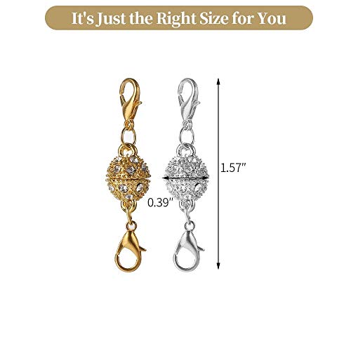 Aiskaer 12 Pcs Gold and Silver Rhinestone Ball Style Magnetic Lobster Clasp for Jewellery Necklace Bracelet