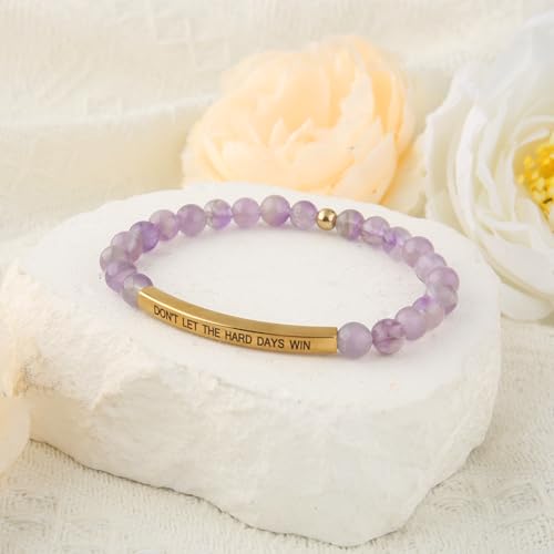 INSYOHO Dont Let the Hard Days Win Bracelet – Inspirational Healing Crystal Bracelet for Women & Men, Agate & Amethyst Beaded Adjustable, Motivational Gift for Stress Relief & Positivity - color: lavender crystal