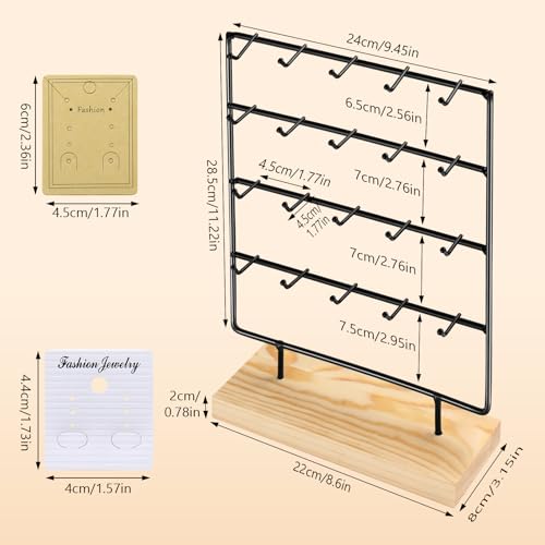 Earring Display Stand for Selling 4 Tier 20 Hooks Wood Earring Display Rack Holder for earings necklaces rings bracelets keychains (Black) - color: Black