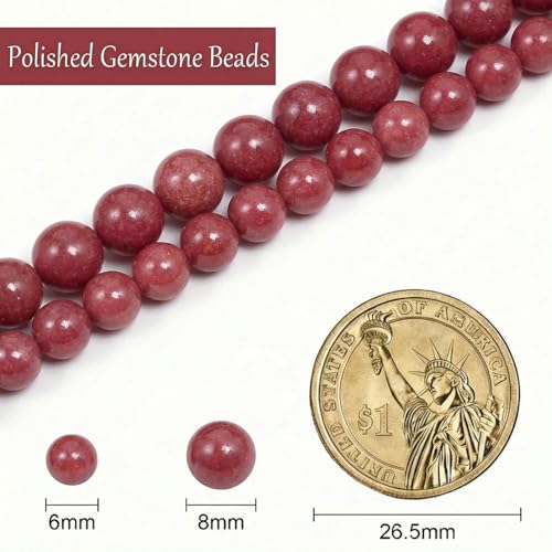 Stone Beads, 45pcs Rhodochrosite, 8mm Round Loose Beads for Jewelry Making, Bracelets, with Bag, String & Card - color: Rhodochrosite, size: 8mm