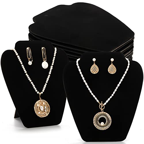 Foraineam 12 Pack Black Velvet Necklace Earring Display, Collapsible Jewelry Bust Stand Earring Necklace Chain and Pendant Easel Display Holder for Shows Business Home