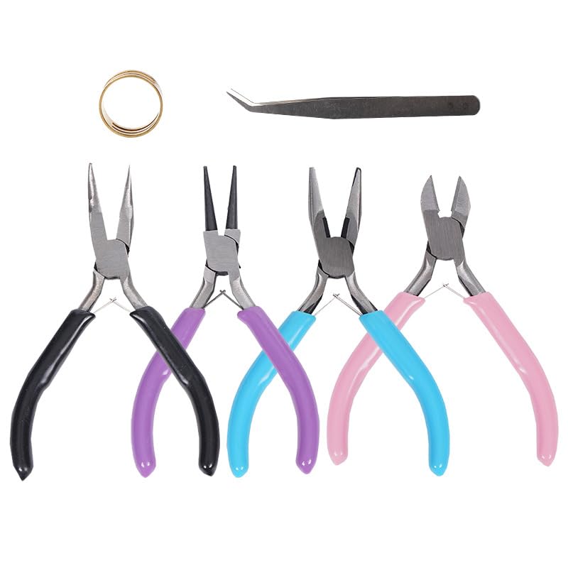 4 Pack Jewelry Pliers Tool Set, Jewelry Making Kit Includes Round, Chain, Needle, Wire Cutters and Bent Nose Pliers for Jewelry Beading Repair Making Supplies