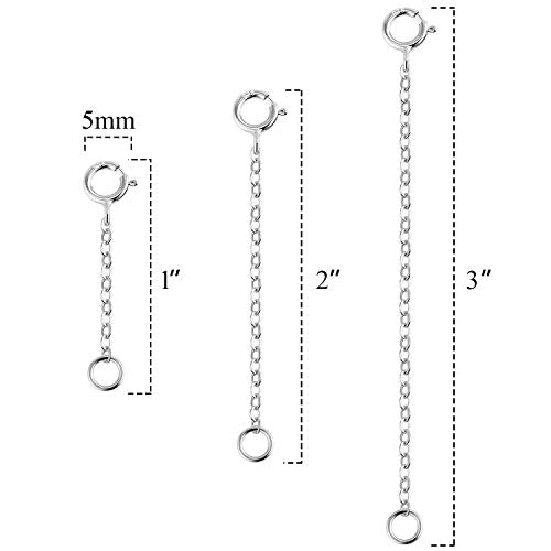 ALEXCRAFT Necklace Extender White Gold Chain Extender 925 Sterling Silver Necklace Bracelet Anklet Extenders Chain Extension for Jewelry Making (1 2 3 inch) - color: Silver