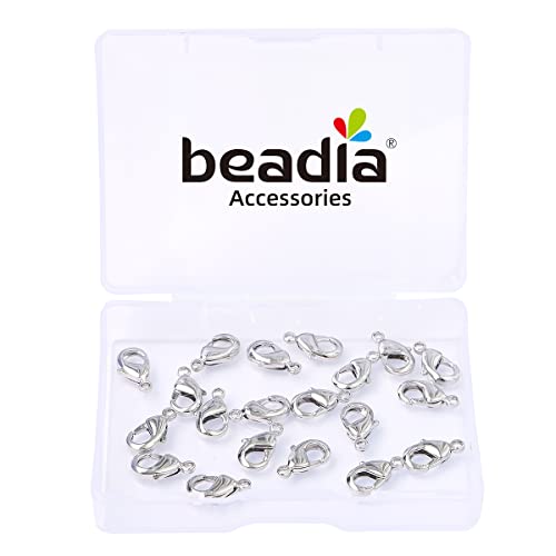 BEADIA Platinum Plated Lobster Clasps Non Tarnish 12mm 20pcs for Jewelry Making Findings - color: Lobster Clasps Platinum, size: 12mm