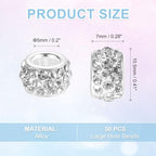 uxcell 50Pcs European Large Hole Beads, Rhinestone Craft Bead Crystal Charm Spacer Beads for Pens Bracelet Making Necklace DIY Craft, White - color: White