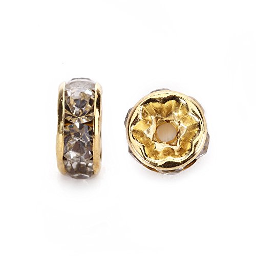 BRCbeads 8mm Gold Plated Crystal Rondelle Spacer Beads 100pcs per Bag for jewelery Making(#001 Clear Crystal) - color: 100pcs/Gold Plated/#001 Clear Crystal, size: 8 mm