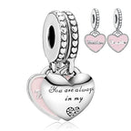 S925 Bead Dangle Charms for Bracelets Necklaces, Compatible with Pandora - style: Mother Daughter Heart Dangle