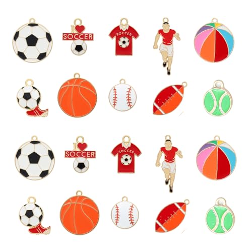 Bulk Gold Enamel Charms for Jewelry Making, Colorful Metal Charms Pendant for Bracelet Necklace and Crafting - color: Sport Red & White