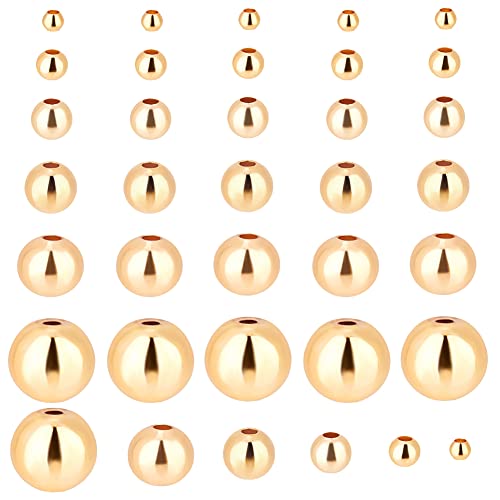 PH PandaHall 600pcs 18k Gold Spacers Beads, 6 Size Little Round Loose Beads Smooth Gold Ball Brass Beads for Summer Hawaii Stackable Necklace, Bracelet, Earring Making (2/3/4/5/6/8mm) - size: 2/3/4/5/6/8mm
