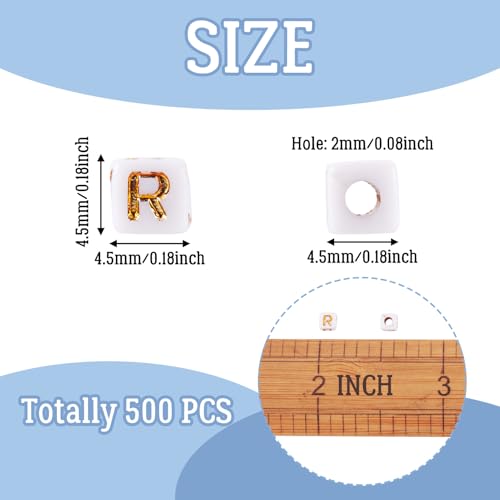 FASHEWELRY 500Pcs White Golden Letter Beads 4.5mm Square Alphabet Beads Acrylic Cube Letter R Beads for Friendship Bracelet Necklace Keychains Jewelry Making - color: Letter R