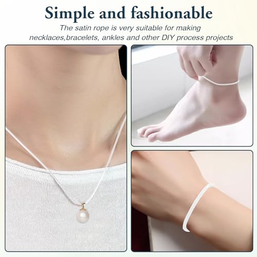 Nylon Cord White Bracelet String 1.5 mm 110 Yard White Nylon Satin Cord Wind Chime String Thread Macrame Waxed Braided Trim Cord Valentine's Day present for Jewelry Making,Beading,Macrame Craft,Blinds - size: white