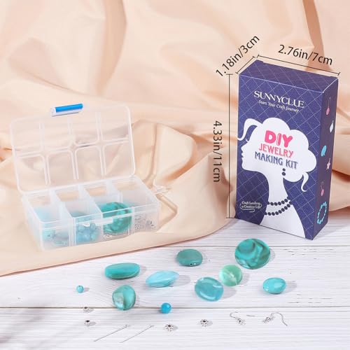 SUNNYCLUE 1 Box DIY 8 Pairs Acrylic Bead Drop Earrings Making Kits Flat Round Oval Rectangle Square Acrylic Beads & Synthetical Turquoise Beads & Earring Hooks for Beginner