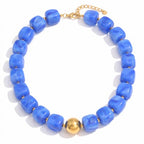 Mchic Colorful Beaded Choker Necklace for Women: Boho Large Square Acrylic Beaded Necklace Stainless Steel Adjustable Surfer Beach Strand Necklaces Summer Handmade Jewelry Gift for Women - color: Blue