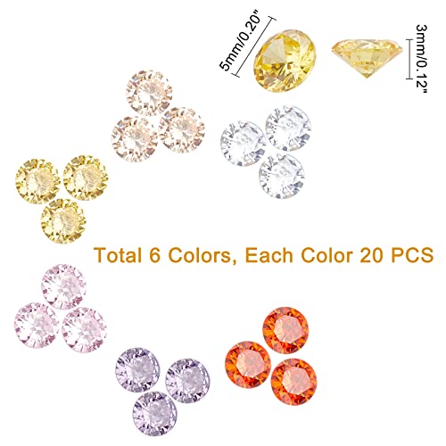 PandaHall 6 Colors 5mm Cubic Zirconia Stone Pointed Back Rhinestones 120pcs Round Faceted Stone Crystal Diamante Rhinestones for Earring Bracelet Pendants Jewelry Embellishment DIY Craft Making