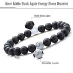 Hamoery Men Women 8mm Tiger Eye Stone Beads Bracelet Elastic Natural Stone Yoga Bracelet Bangle - color: Black Matte Agate-21003