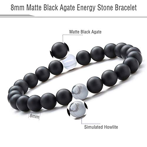 Hamoery Men Women 8mm Tiger Eye Stone Beads Bracelet Elastic Natural Stone Yoga Bracelet Bangle - color: Black Matte Agate-21003