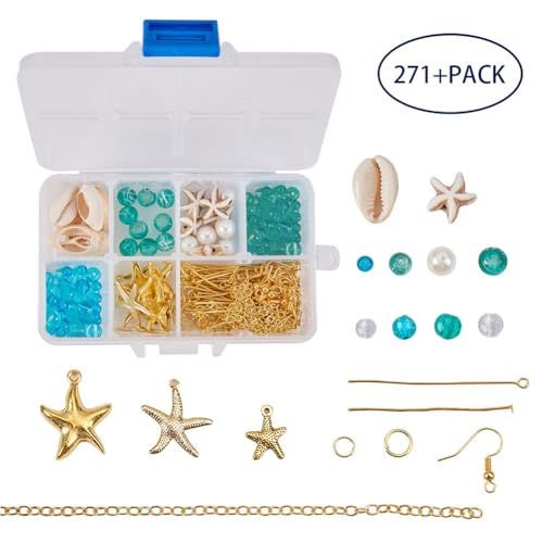 SUNNYCLUE 1 Box 8 Pair Starfish Cowrie Shell Dangle Earring Making Kit Jewelry Making Supplies Beading Starter Kits for Beginner Adults, Fish Hook, Ocean Beach Theme, Instruction - color: Silver Ocean Earrings