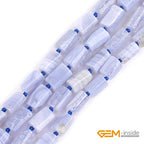 GEM-Inside 31Pcs 8x12mm Natural Blue Chalcedony Stone Gemstone Faceted Freeform Tube Column Chakra Beads for Jewelry Making Full 15" Strand Power Energy Healing - color: Blue Chalcedony