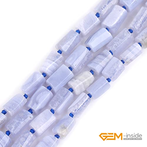 GEM-Inside 31Pcs 8x12mm Natural Blue Chalcedony Stone Gemstone Faceted Freeform Tube Column Chakra Beads for Jewelry Making Full 15" Strand Power Energy Healing - color: Blue Chalcedony