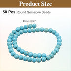 HARFINGTON 50pcs Natural Stone Beads 6mm Blue Turquoise Round Gemstone Stone Loose Beading Real Genuine Smooth Balls Bead for Jewelry Making Bracelets Necklace Earrings DIY - color: Blue Turquoise, size: 6mm