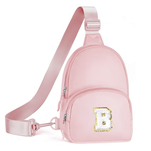 YOOLIFE Birthday Gifts for Teen Girls - Pink Sling Bag, Birthday Gifts for 9 10 11 12 13 14 15 16 Year Old Girl Initial Sling Bag Fanny Packs Crossbody Bags for Women Teen Girls (Pink B) - color: Pink, style: B