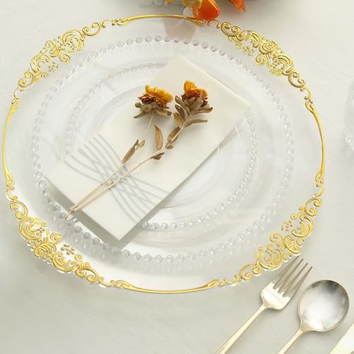8" Salad Plates - Set of 10 - Plastic Clear Round Disposable Dessert Appetizer Plate Beaded Rim, Ideal for Dinner Party Wedding Bulk Events - color: Clear, size: 8" Salad Plate, 10 Pack
