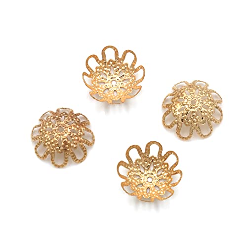 500PCS 10mm Gold Tone Flower Bead Caps Hollow Flower Bead Caps for Jewelry Making (Multi) - color: Multi