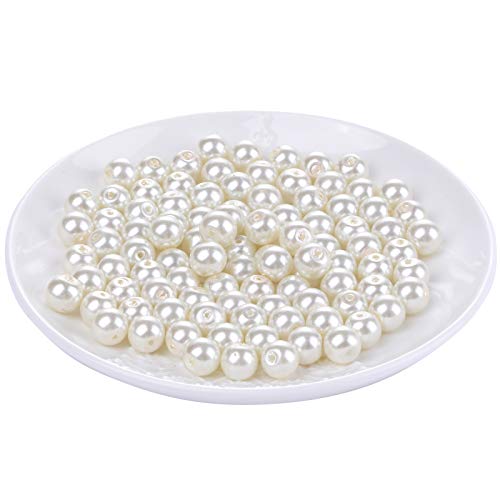 Weebee 200Pcs Glass Pearl Beads Assorted Colors Loose Spacer Round Czech Tiny Satin Luster Handcrafted Beading Assortments for DIY Craft Necklaces Bracelets Beads for Jewelry Making (Cream, 10mm) - color: Cream, size: 10mm