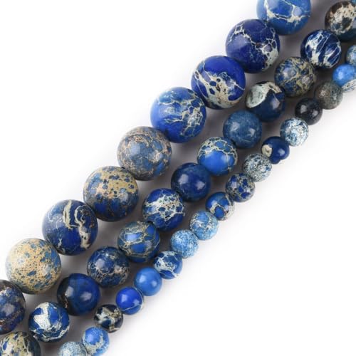 6mm Blue Sea Sediment Imperial Jasper Round Gemstone Natural Stone Loose Beads for Jewelry Making Design Crafts 60 Pcs 15 Inch - color: Blue, size: 6mm