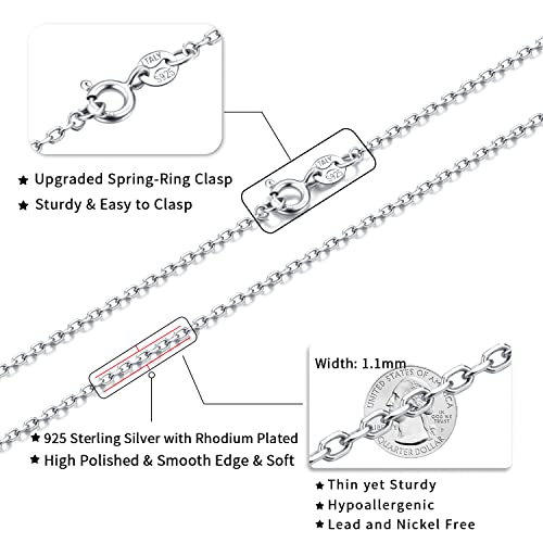 Jewlpire 925 Sterling Silver Chain Necklace Chain for Women 1.1mm Cable Chains Necklace Upgraded Spring-Ring Clasp - Thin & Sturdy Women's Chains Necklaces 14 16 18 20 22 24 Inch - color: 925 Sterling Silver, size: 20 Inch