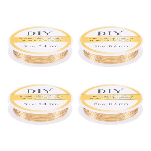 4 Rolls 26 Gauge 14K Gold Plated Copper Wires, 0.4mm Metal Jewelry Beading Copper Craft Wire, Golden Tarnish Resistant Copper Beading String Wire for DIY Crafts Jewelry Making Supplies - color: Golden, size: 0.4 mm / 26 Gauge