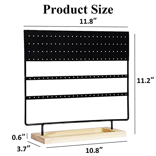 Earring Holder Organizer Stand - Earrings Display Rack 145 Holes Jewelry Holder Tower with Wooden Tray for Earrings Rings Black - color: Black