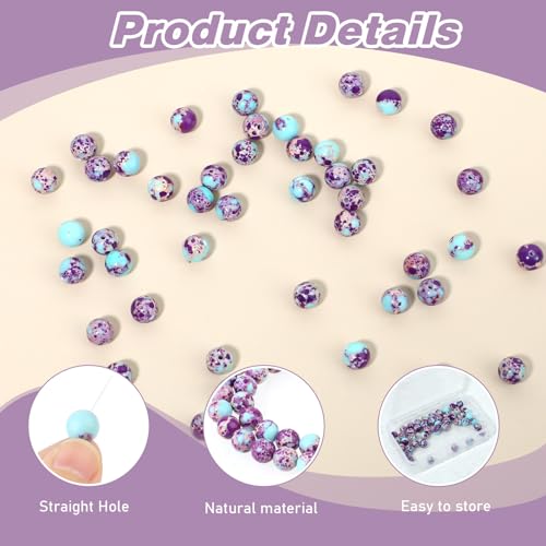 47 Pcs Sea Sediment Imperial Jasper Beads Purple-Blue Jasper Beads 8mm Galaxy Sea Imperial Gemstone Bead Colorful Round Stone Bead for Jewelry DIY Making