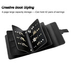 LAKE OF FIRE Earring Holder Organizer with Foldable Book Design Book Organizer, Portable Pu Leather Travel Earring Case (Black) - color: Black