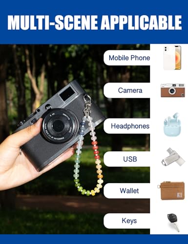 CH.yishi Handmade Natural Gemstone Crystal Beaded Charm Cell Phone Camera Lanyard, Hands-Free Wrist Strap, Phone Chain String, Keychain Decor for Walle (Silver, Clear quartz)