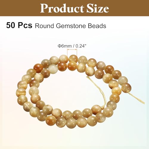 HARFINGTON 50pcs Natural Stone Beads 6mm Gold Tiger Eye Round Gemstone Stone Loose Beading Real Genuine Smooth Balls Bead for Jewelry Making Bracelets Necklace Earrings DIY - color: Gold Tiger Eye, size: 6mm