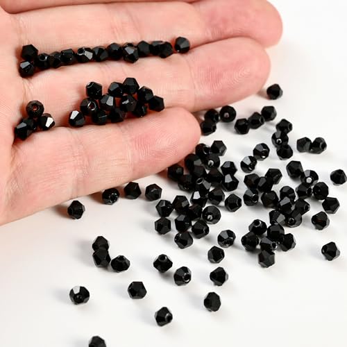 1000pcs 4 mm Bicone Crystal Beads Faceted Crystal Glass Beads Bulk for Jewelry Making DIY Necklace Bracelet Earring (Jet Black) - color: Jet Black