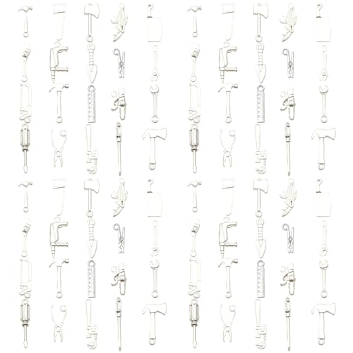 80pcs Bright Silvery New Tool Series Hammer, Wrench, Screwdriver, Measuring Tool Pendant Jewelry Making DIY Keychain Earrings Pendant Various Design Charms for Jewelry Making Bracelets Necklace (SN903) - color: SN903