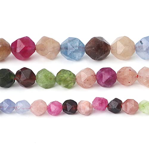BEADIA Faceted Natural Tourmaline Agate Stone Round Beads 10mm 36cm/Strand for Jewelry Making - color: Tourmaline Agate, size: 10mm