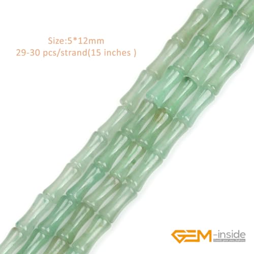 GEM-Inside 30Pcs 5x12mm Natural Green Aventurine Jade Plant Bamboo Knot Bone Beads for Jewelry Making Power Energy Chakra Stone Beads - color: Green Aventurine Jade